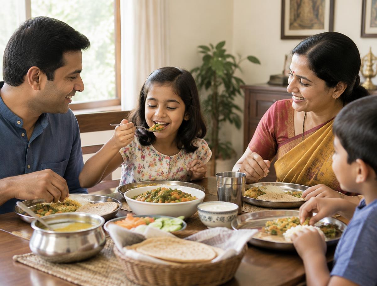 Family sharing a meal together